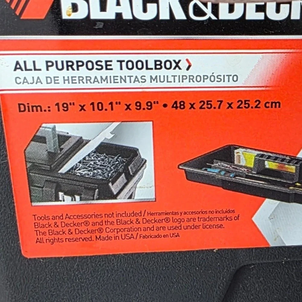 Black & Decker 19 Inch All Purpose Toolbox Metal Latches Black Plastic 17185157
